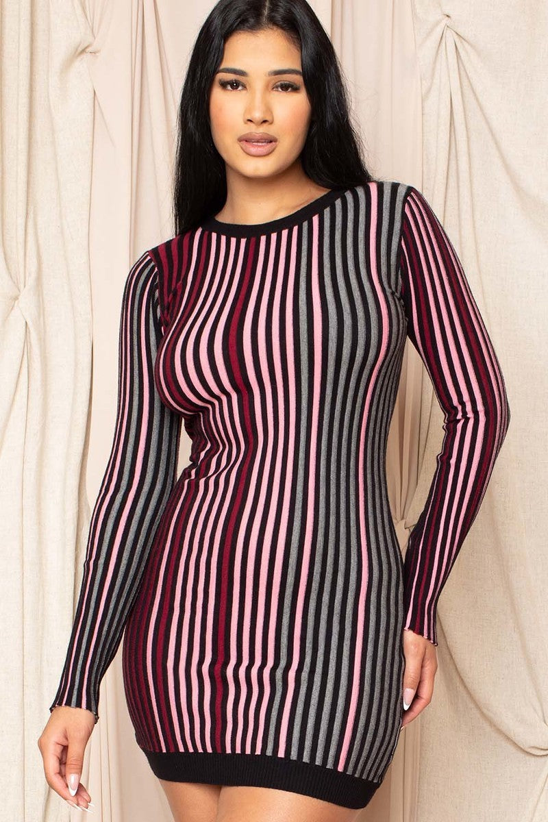 Ribbed Knit Dress Multi Color Stripes from Seductive Collection