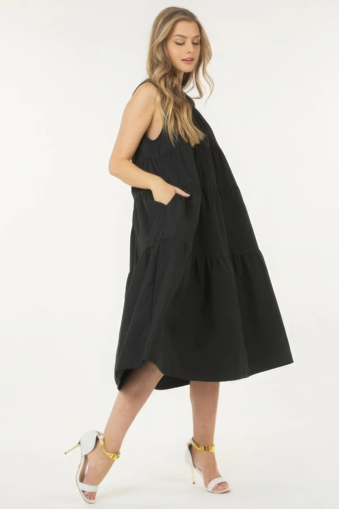 Poplin Sleeveless Dress With Layered Design from Seductive Collection