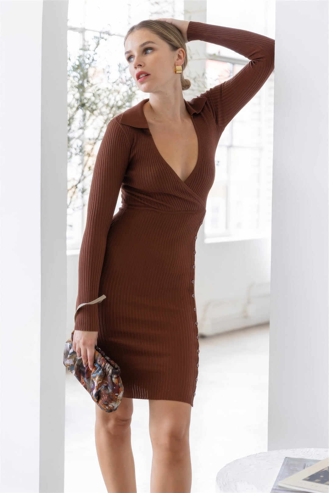 Rib Knit Button Up Midi Dress from Seductive Collection