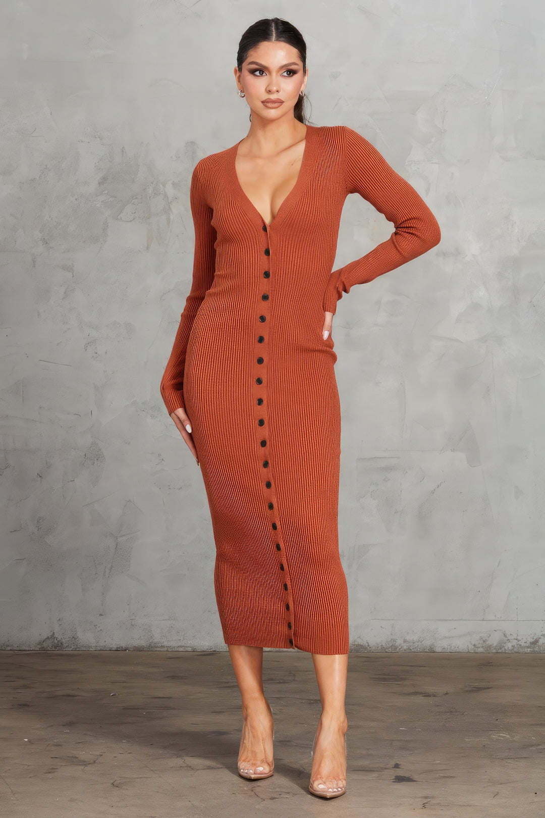 Long Sleeve Ribbed Midi Dress from Seductive Collection