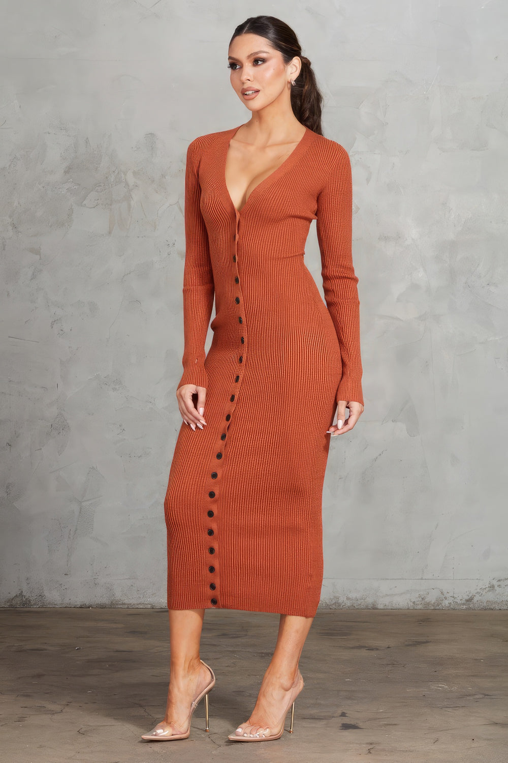 Long Sleeve Ribbed Midi Dress from Seductive Collection