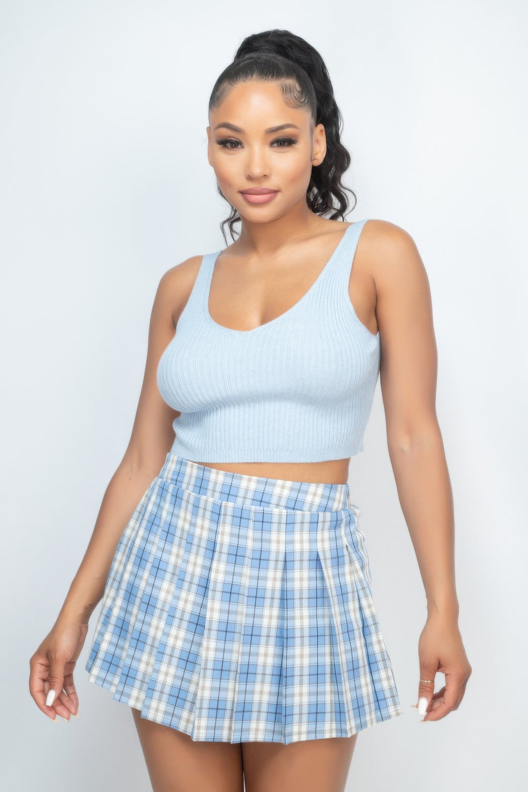 Ribbed Knit Crop Tank And Cardigan Set from Seductive Collection