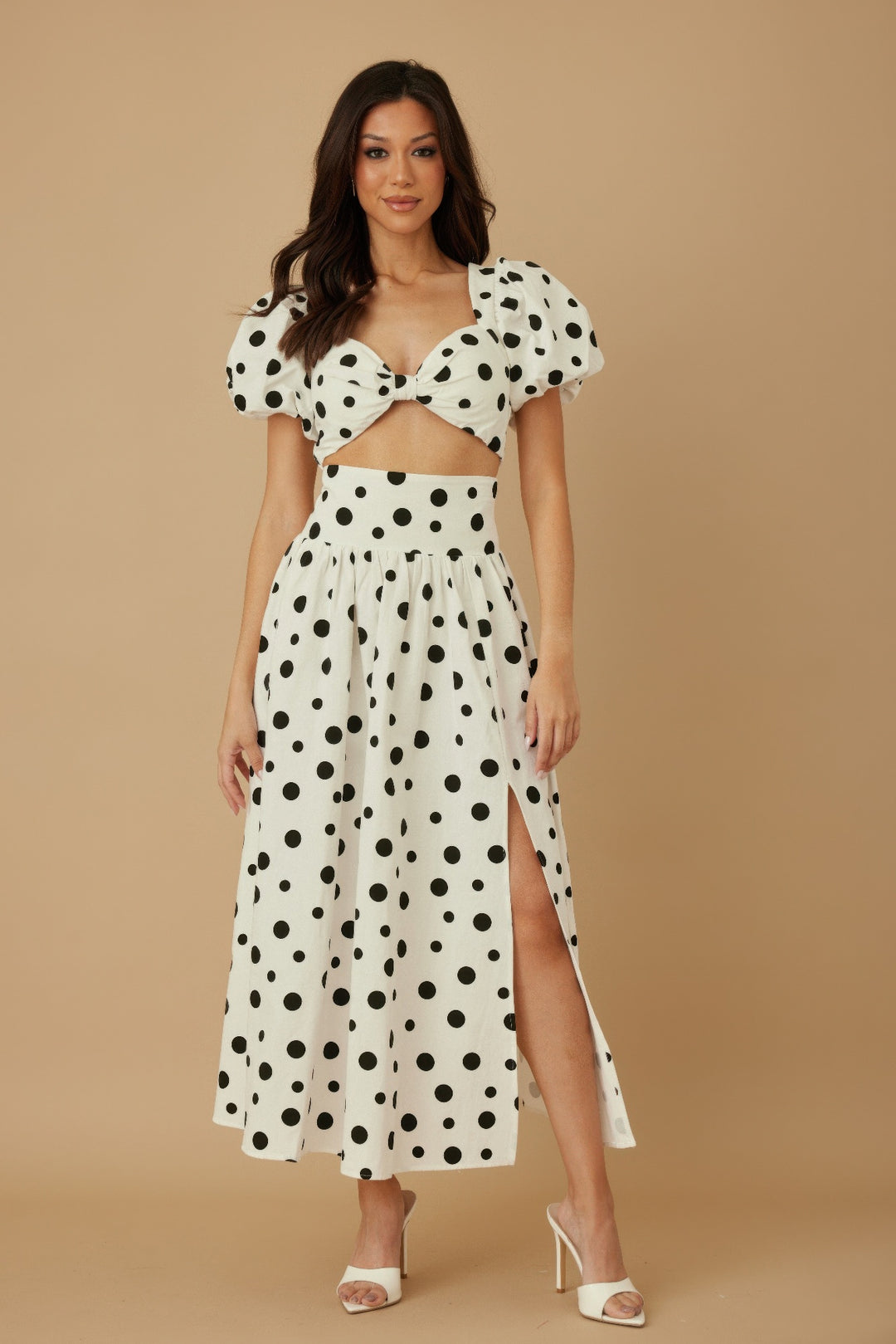 Polka Dot Ribbon Bow Two Piece Maxi Dress - from Seductive Collection