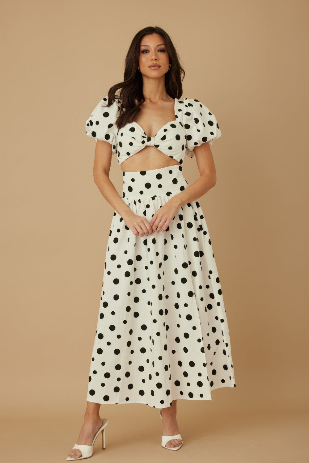 Polka Dot Ribbon Bow Two Piece Maxi Dress - from Seductive Collection