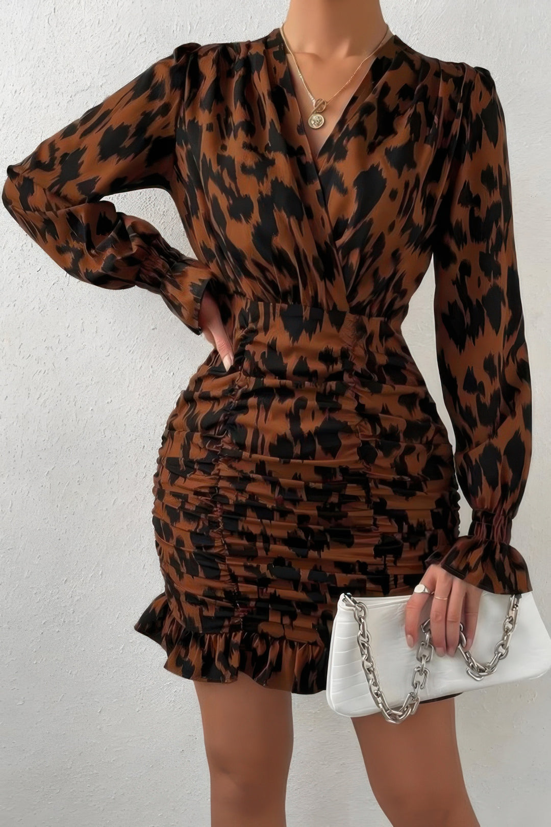 Leopard Ruffled Long Sleeve Dress from Seductive Collection