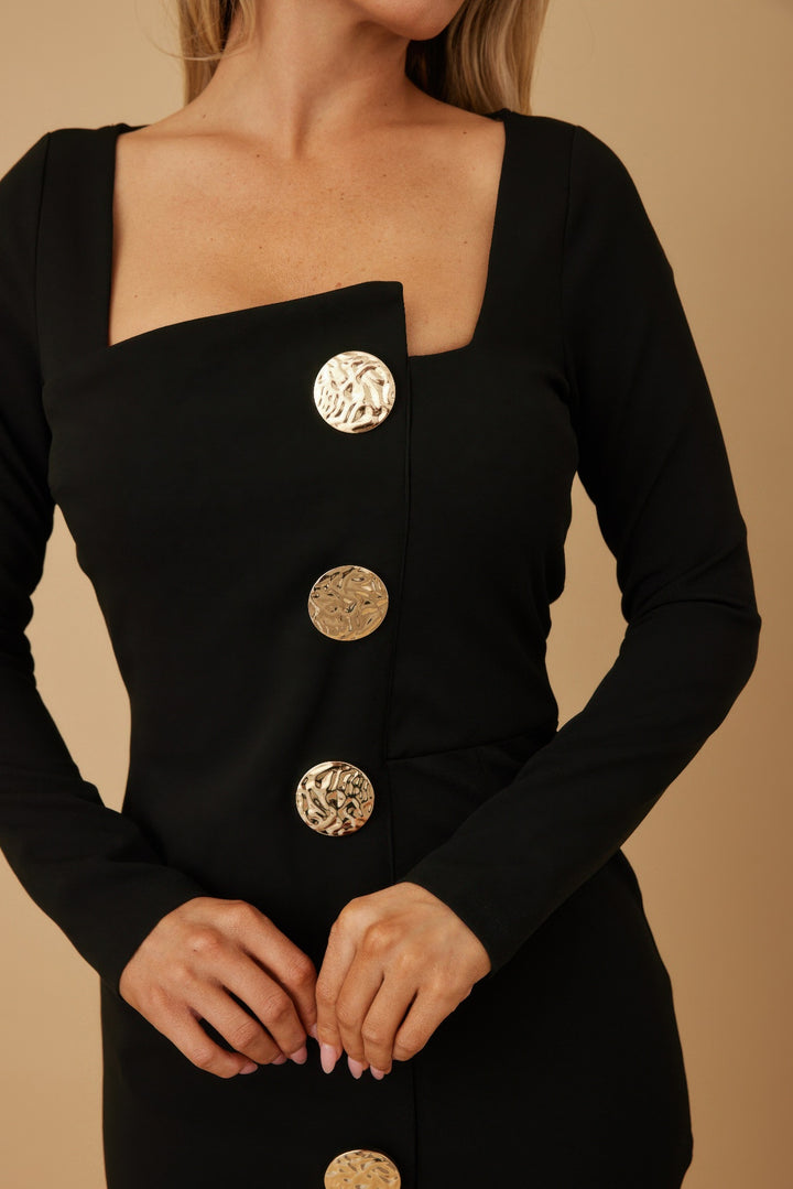 Classic Long Sleeve Big Button Dress - from Seductive Collection