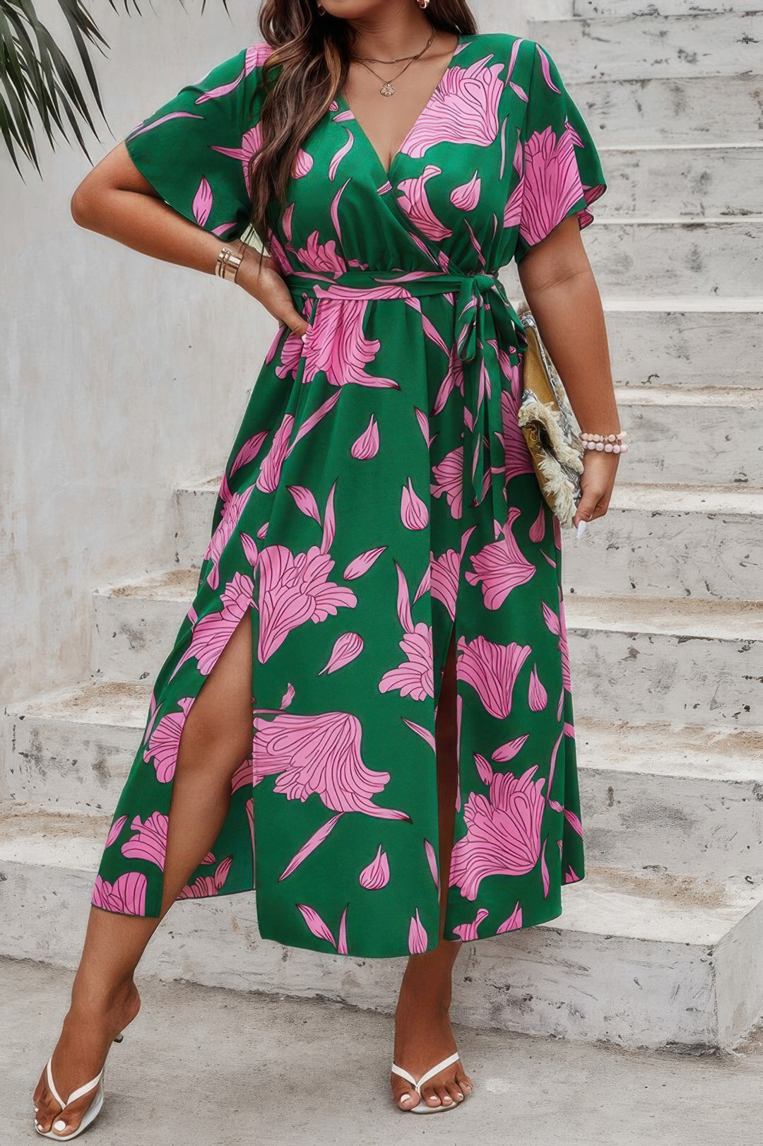 Floral Belted Short Sleeve Midi - from Seductive Collection