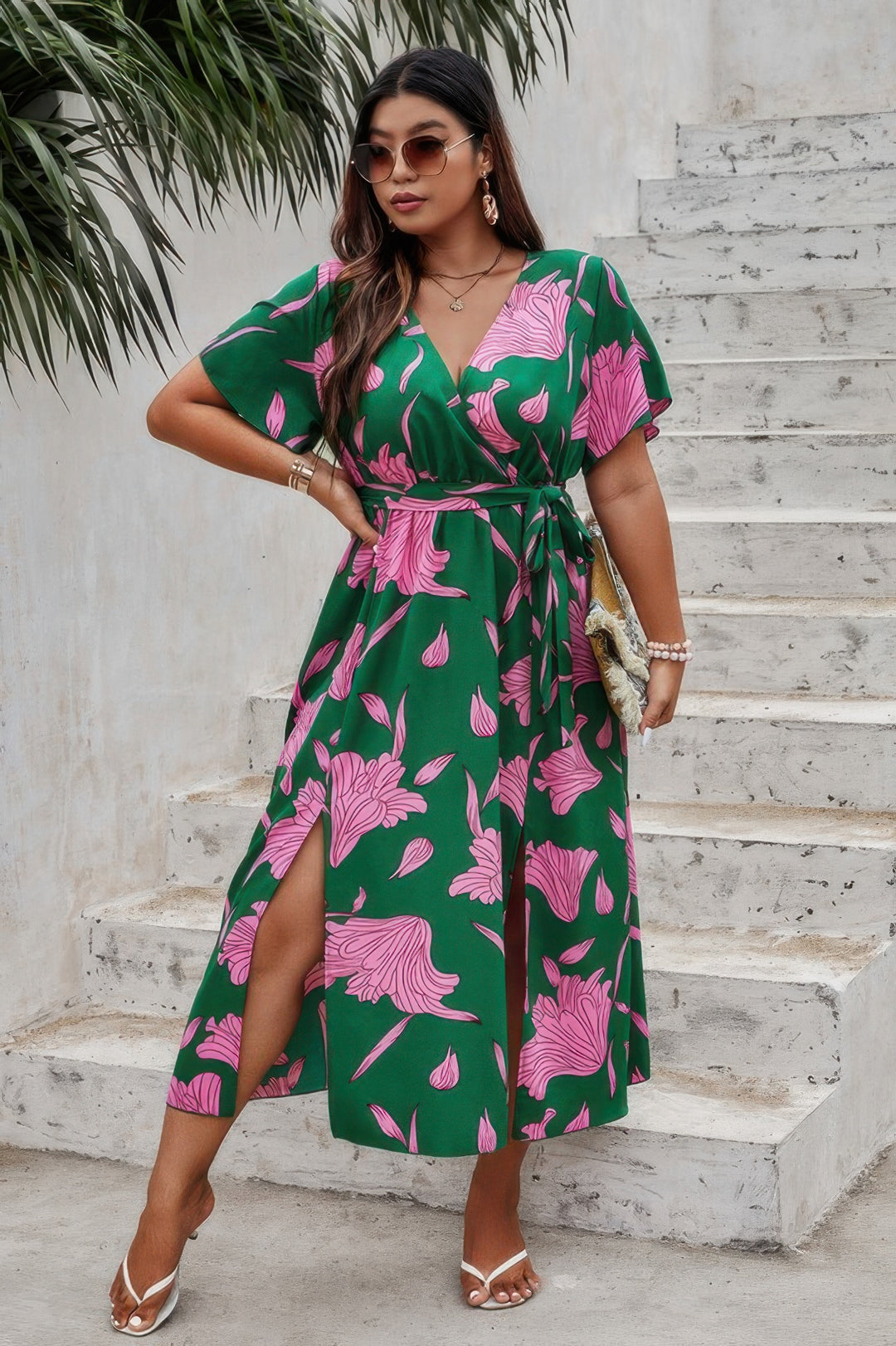 Floral Belted Short Sleeve Midi - from Seductive Collection