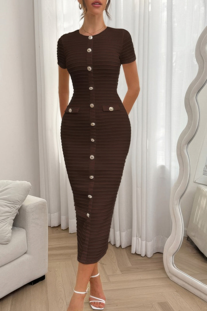 Ribbed Button Dress with Invisible Front Zipper from Seductive Collection