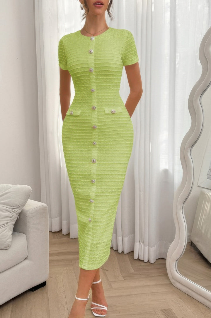 Ribbed Button Dress with Invisible Front Zipper from Seductive Collection