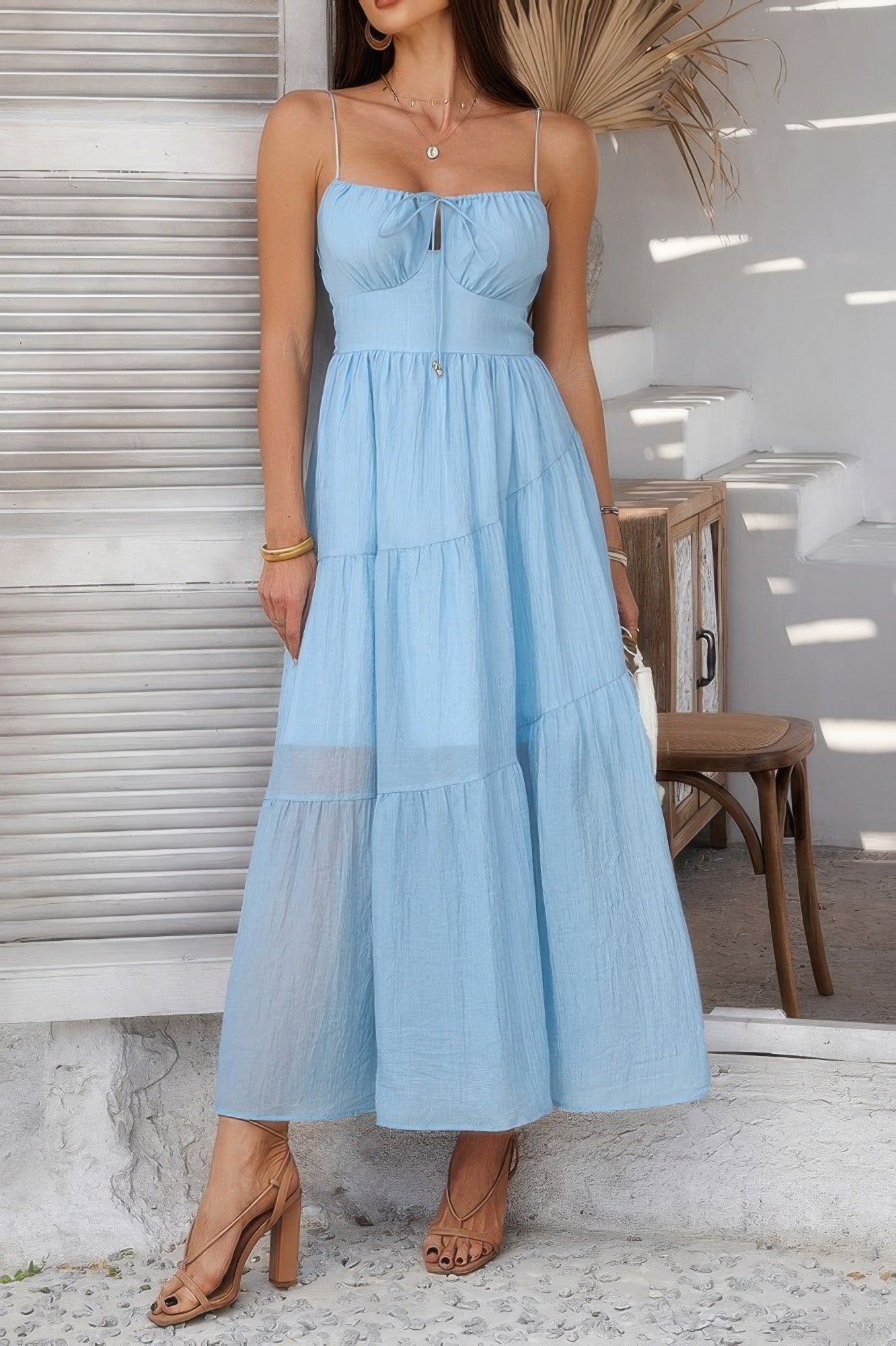 Lyocell Blend Sleeveless Smocked Tiered Maxi Cami Dress